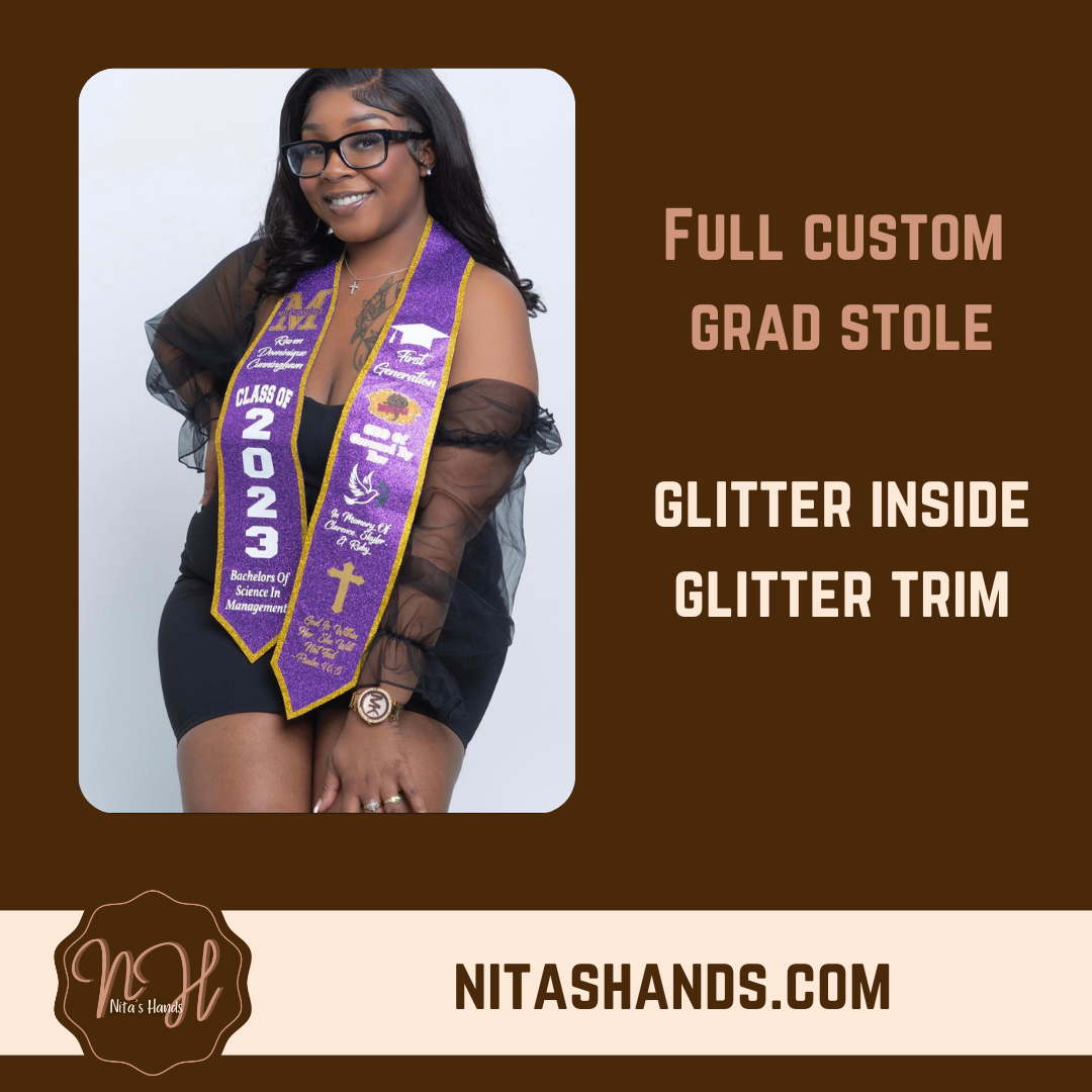 CLICK ITEM & FILL OUT FORM BEFORE ADDING TO CART • Graduation Stole FULL Glitter