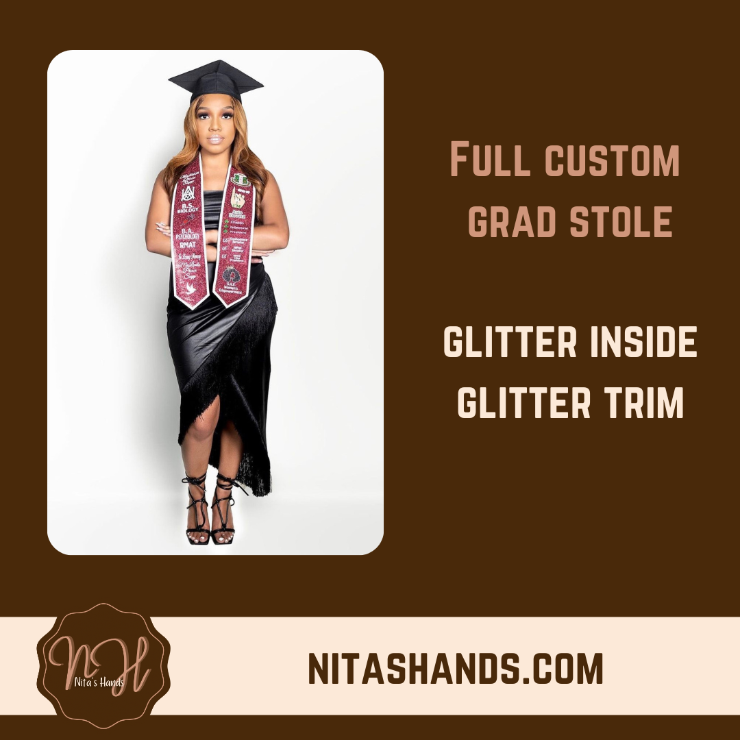 CLICK ITEM & FILL OUT FORM BEFORE ADDING TO CART • Graduation Stole FULL Glitter