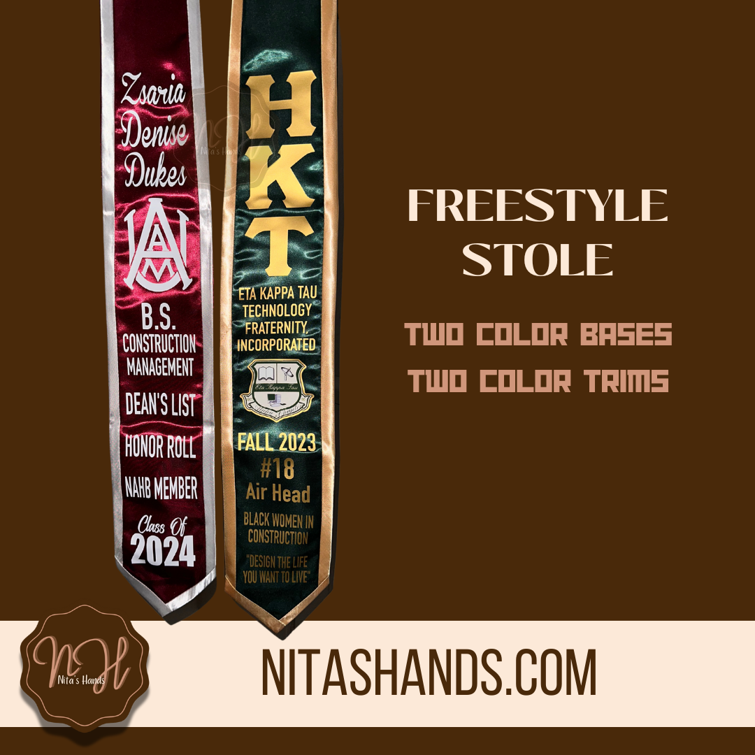 CLICK ITEM & FILL OUT FORM BEFORE ADDING TO CART • Graduation Stole Satin 2 Color Bases/2 Color Trims