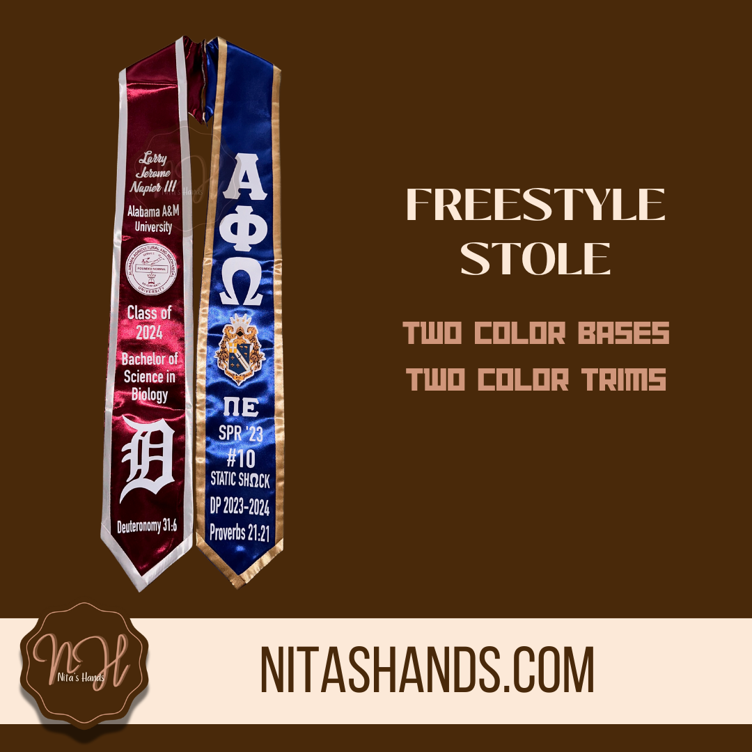 CLICK ITEM & FILL OUT FORM BEFORE ADDING TO CART • Graduation Stole Satin 2 Color Bases/2 Color Trims
