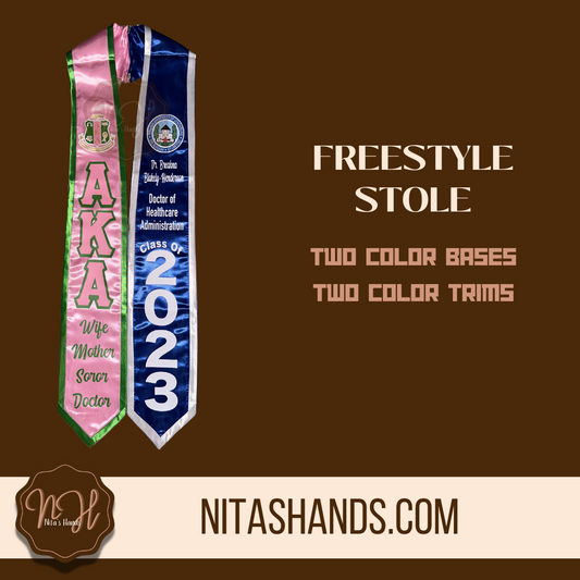 CLICK ITEM & FILL OUT FORM BEFORE ADDING TO CART • Graduation Stole Satin 2 Color Bases/2 Color Trims