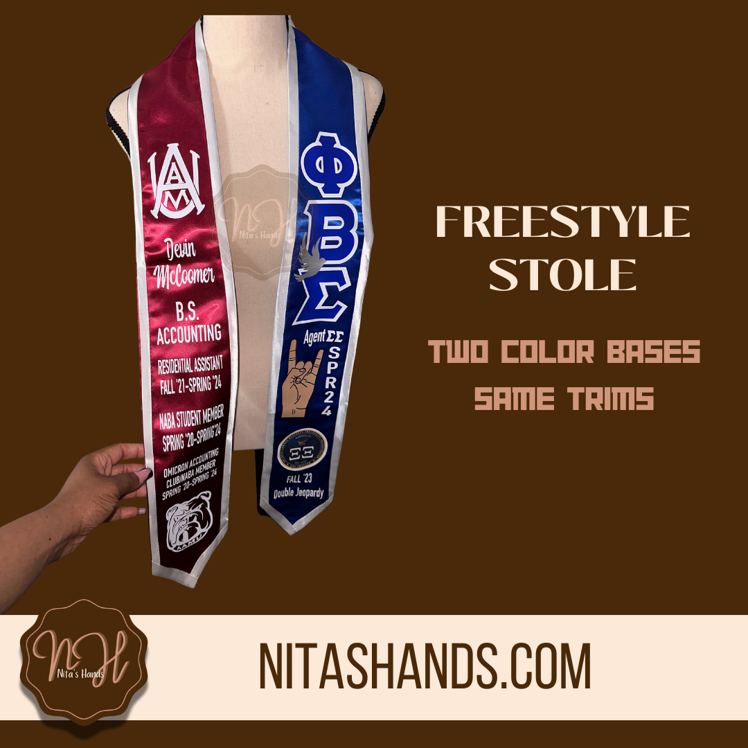 CLICK ITEM & FILL OUT FORM BEFORE ADDING TO CART • Graduation Stole Satin 2 Color Bases/Same Color Trims