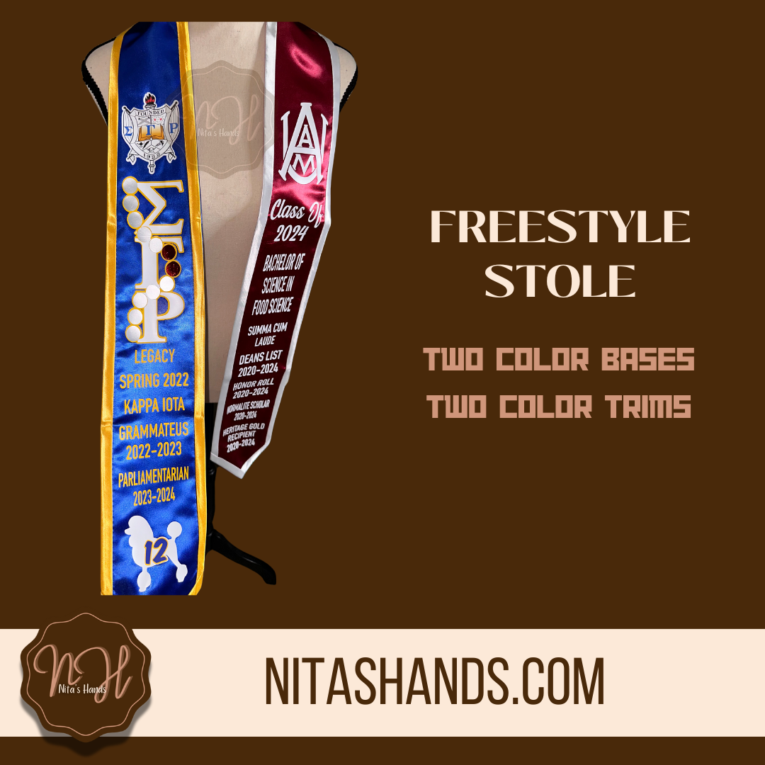 CLICK ITEM & FILL OUT FORM BEFORE ADDING TO CART • Graduation Stole Satin 2 Color Bases/2 Color Trims