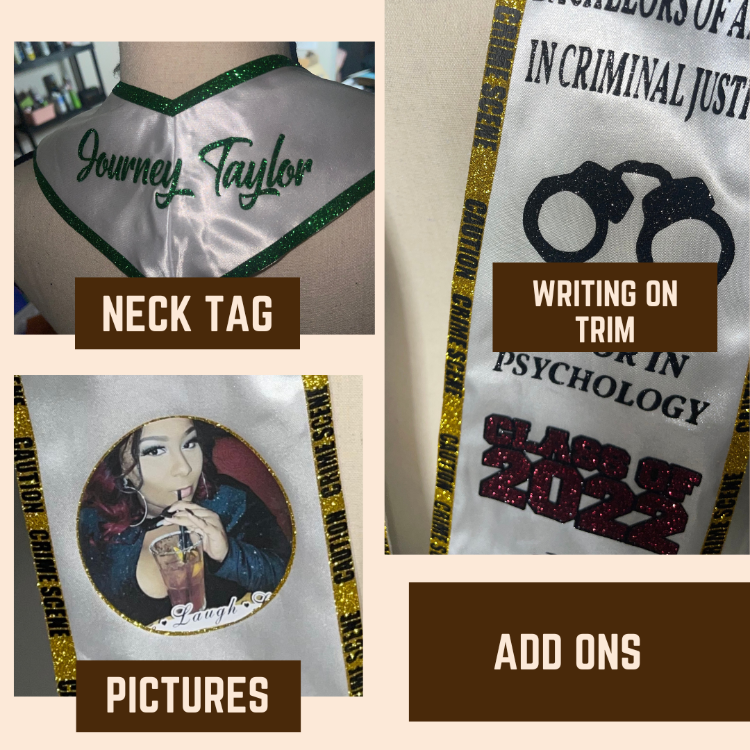 CLICK ITEM & FILL OUT FORM BEFORE ADDING TO CART • Graduation Stole FULL Glitter