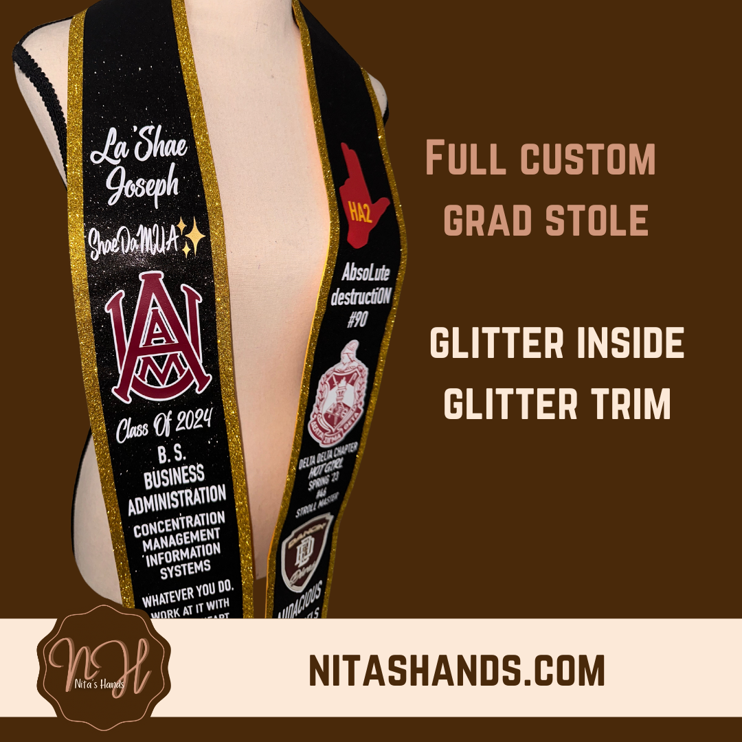 CLICK ITEM & FILL OUT FORM BEFORE ADDING TO CART • Graduation Stole FULL Glitter
