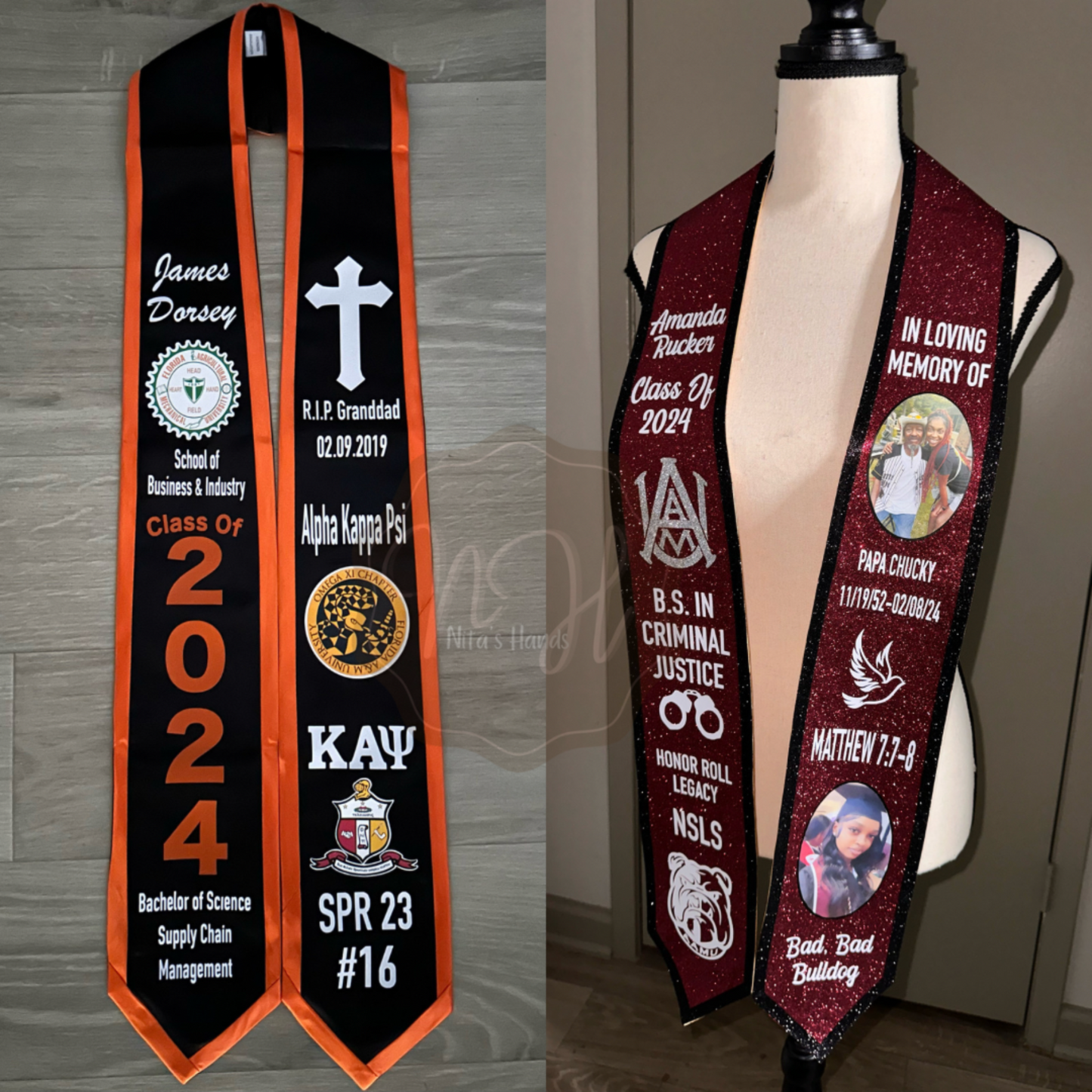 CLICK ITEM & FILL OUT FORM BEFORE ADDING TO CART • Graduation Stole Satin Inside/Trim