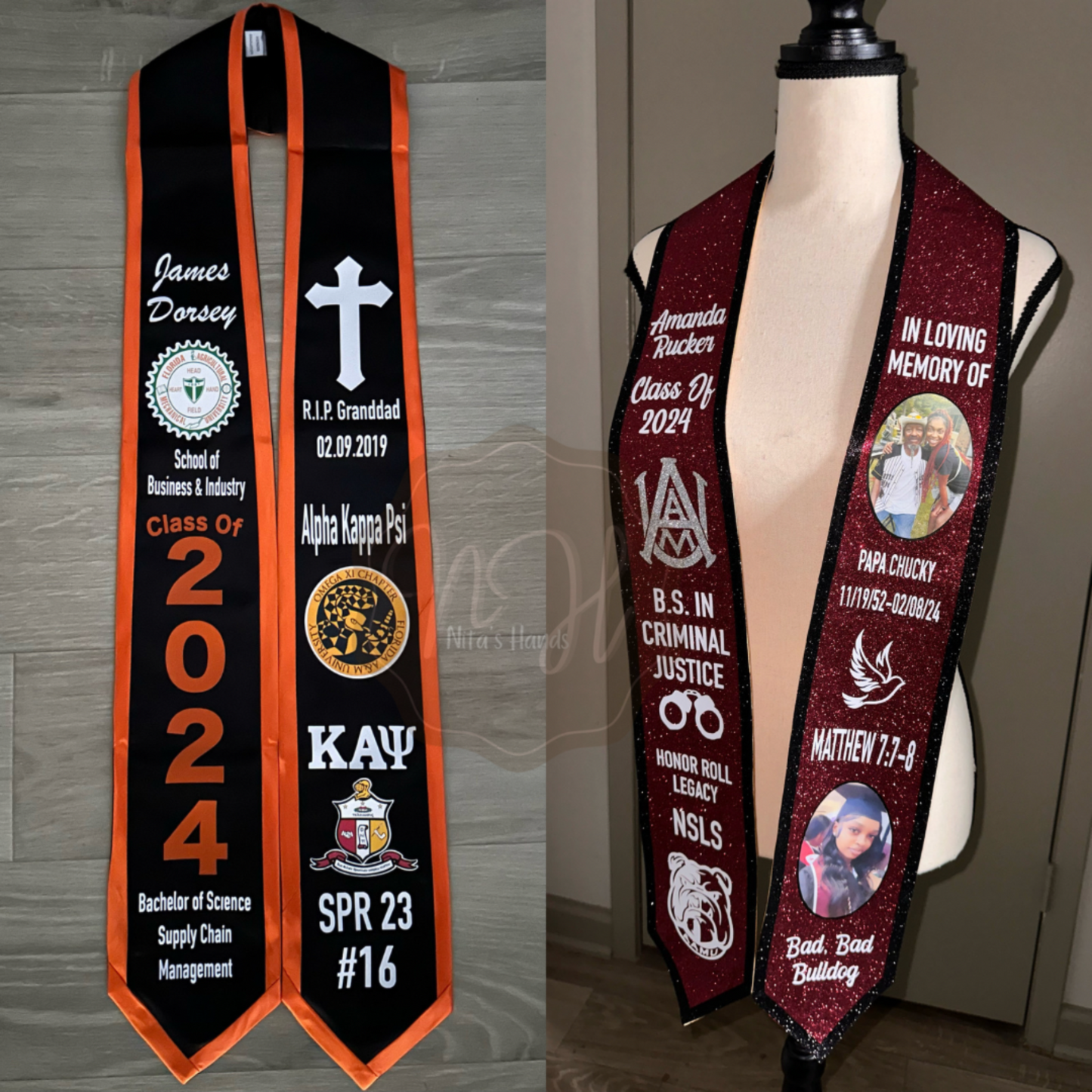 CLICK ITEM & FILL OUT FORM BEFORE ADDING TO CART • Unlimited Design Custom Graduation Stole $150